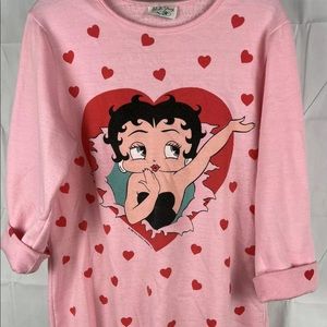 Vtg. Betty Boop Sweatshirt Hearts Love Valentine 1985 B J Frog RARE Pink S/M